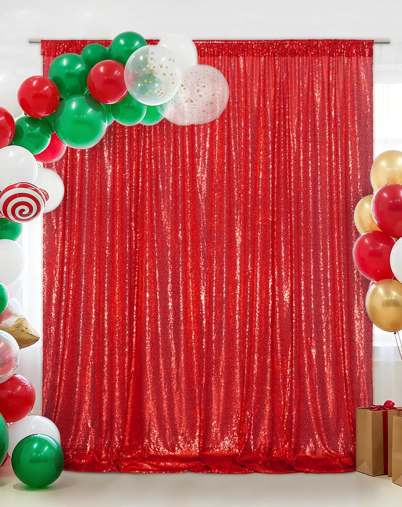 Eternal Beauty Red Sequin Backdrop, 6x8 Ft Glitter Background Curtains for Valentines Christmas Shimmer Photography Party Wedding Birthday Back Drop Decor - Image 2